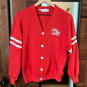 VINTAGE 1980’s RARE SAKS FIFTH EMPLOYEE CARDIGAN L RED/WHITE